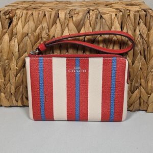 Coach Red and Blue Striped Corner Zip Wristlet